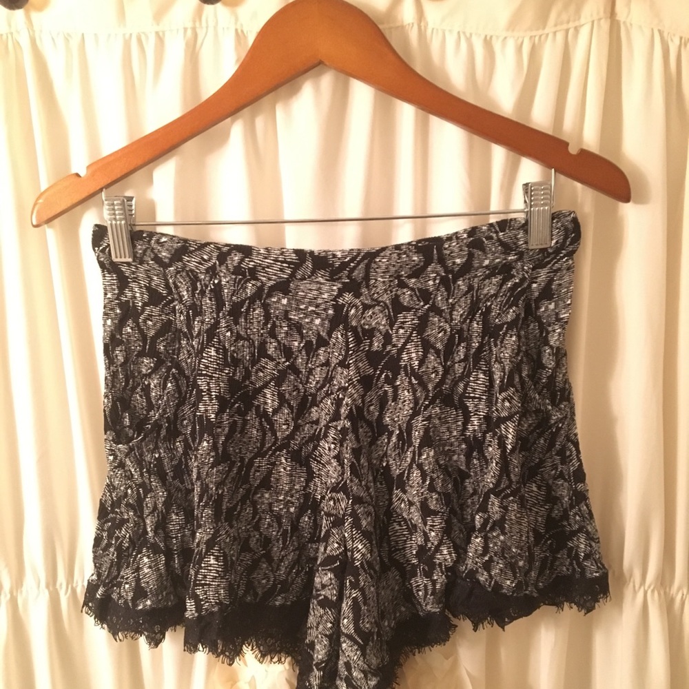 Black and white lace trim shorts